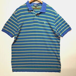 Vintage Polo Ralph Lauren XXL Short Sleeve Made in USA Blue Green Pink Striped